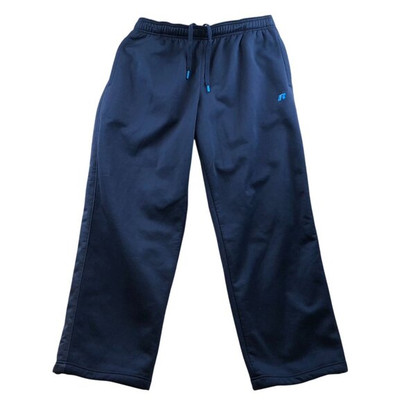 Russell Mens Pants Large Fleece-Lined Athletic Lounge Straight Pull On Navy - Picture 1 of 13